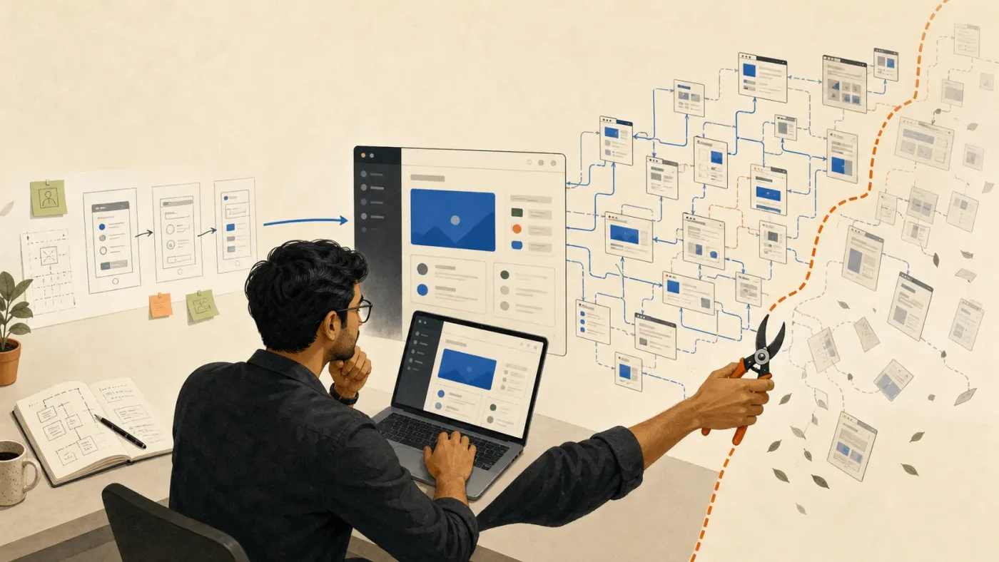 Designer trimming an overgrown AI-generated product flow